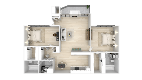 Floor plan for 2 beds, 2 baths, 1096 sqft
